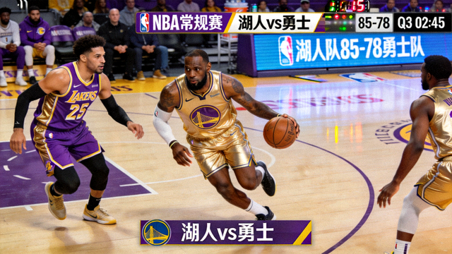 NBA湖人队对阵勇士队的直播画面